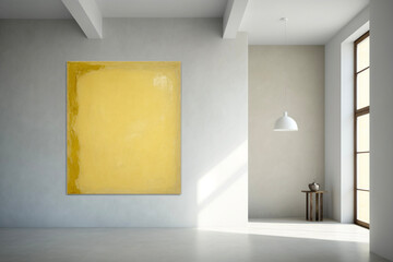 Minimal Empty Beige Room with Textured Venetian Plaster Wall and Light Shining Through a Window Background for Product Presentation Blank Canvas on the wall, Blank Painting Generative AI