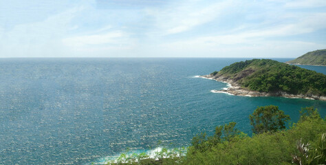 Fototapeta na wymiar peaceful Island landscape with ocean coastline in sunny day