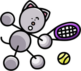 テニスで打ち返すにゃんまるのイラスト(左右反転バージョン)　猫
