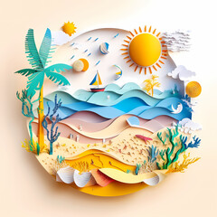 Fototapeta na wymiar Summer Beach Paper Art Design