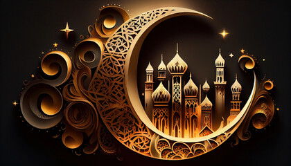 Eid al-adha mubarak islamic festival illustration. Generative AI.