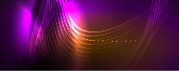 Techno neon wave lines, dynamic electric motion, speed concept. Templates for wallpaper, banner, background, landing page, wall art, invitation, prints
