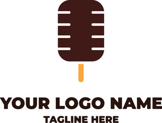 ice cream chocolate stick combination podcast design logo. logo for entertainment company brand