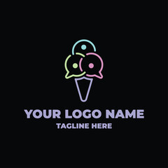 modern chat cone ice cream logo. Combination ice and chat logo idea. Speech bubble symbol for your website design, logo, app, UI, ice cream shop.