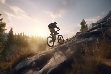 Naklejka premium mountain bike rider, Generative AI