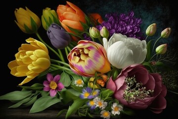 Colorful spring flowers bouquet, Generative AI
