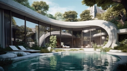 Modern exterior in bionic style. Generative AI