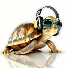 Turtle Listening Music - obrazy, fototapety, plakaty