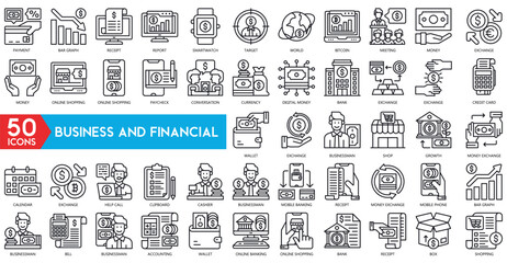business and financial icon set. Containing loan, cash, saving, financial goal, profit, budget, mutual fund, earning money and revenue icons. Solid icons collection