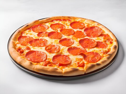 Tasty pepperoni pizza on white plate, Pizza Day feast with friends and family, High-quality food photography, White Background