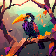 Hornbill Colorfull Painting Illustration. Generative AI