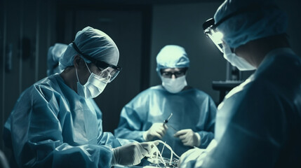 doctor Team surgeon at work in operating room. Generative AI