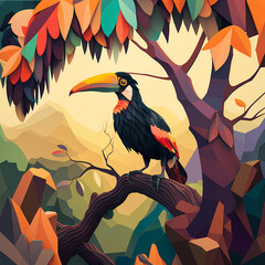 Hornbill Painting Illustration. Generative AI