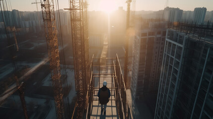 engineer standing orders for construction crews to work on high , industry and safety concept, Generative AI 