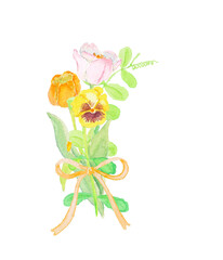 水彩絵の具で描いた春の花のブーケ