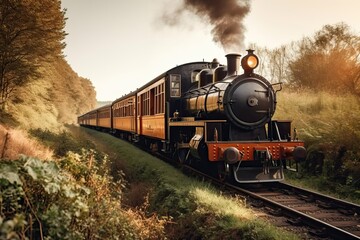 Fototapeta na wymiar Steam train, Old-fashioned in the countryside (Ai generated)