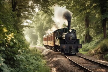 Fototapeta premium Steam train, Old-fashioned in the countryside (Ai generated)
