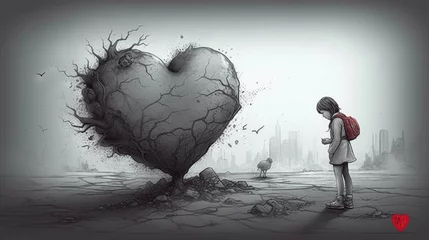 Foto op Canvas broken heart drawing. Thought-provoking illustrations © bahadirbermekphoto
