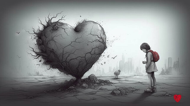 broken heart drawing. Thought-provoking illustrations