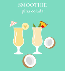 Cocktail smoothie pina colada, tropical cocktail. Healthy food, organic food - pineapple, coconut, banana.