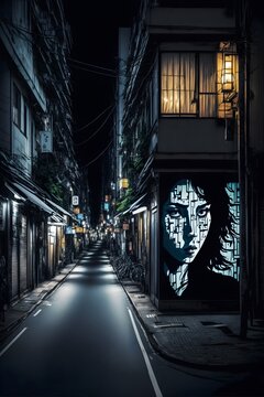 Japanese Modern Empty Tokio Super Realistic Cynematic Night Street Art Design 