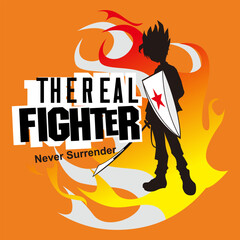 Naklejka premium The Real Fighter Vintage Character T-shirt Design Editable Vector