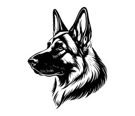 German shepherd Face, Silhouettes Dog Face SVG, black and white German shepherd vector - obrazy, fototapety, plakaty