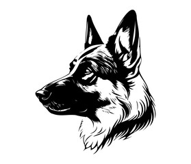 German shepherd Face, Silhouettes Dog Face SVG, black and white German shepherd vector