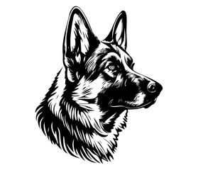 German shepherd Face, Silhouettes Dog Face SVG, black and white German shepherd vector