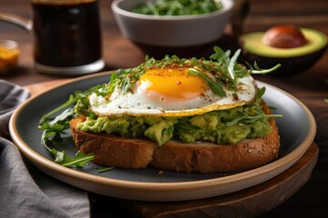 Delicious Avocado Toast with a Perfectly Fried Egg (Ai generated)
