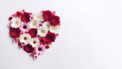 Flowers in the shape of a heart banner on a white background generated by AI