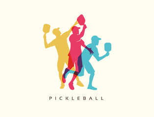 Colorful vector editable pickleball player poses for any graphic background	