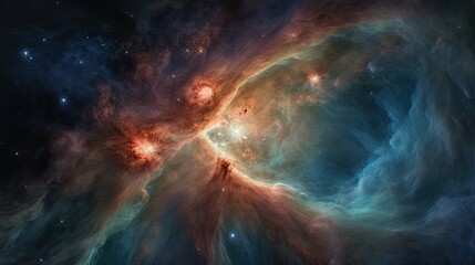 Fototapeta na wymiar Artistic rendering of the Orion nebula astronomy photography from a telescope as a stars and cosmic background