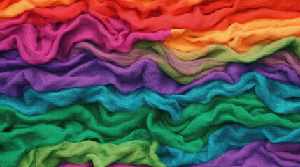 Closeup rolls of colourful acrylic felt texture background generated by AI