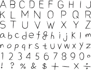 シンプルなモノクロの手描きの文字セット