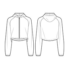 Cropped hooded lightweight jacket fashion vector sketch, Apparel template  - Illustrator CC