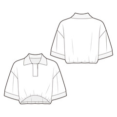 Cropped polo T-shirt fashion vector sketch, Apparel template - Illustrator CC