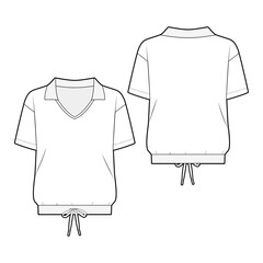 Drawstring polo top fashion vector sketch, Apparel template - Illustrator CC