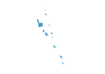 An abstract representation of Vanuatu, vector Vanuatu map made using a mosaic of blue dots with shadows. Illlustration suitable for digital editing and large size prints. 