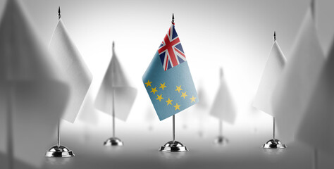 The national flag of the Tuvalu surrounded by white flags