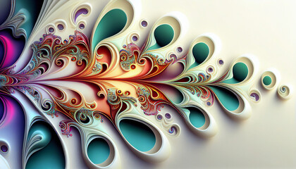 White Background with Colorful Fractal Patterns, fractal, colorful, patterns. Generative AI