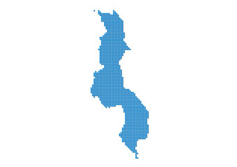 Obraz premium An abstract representation of Malawi, vector Malawi map made using a mosaic of blue dots with shadows. Illlustration suitable for digital editing and large size prints. 