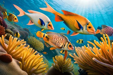 Fototapeta na wymiar A beautiful and colorful underwater coral reef Generative AI