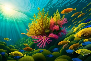Fototapeta na wymiar A beautiful and colorful underwater coral reef Generative AI