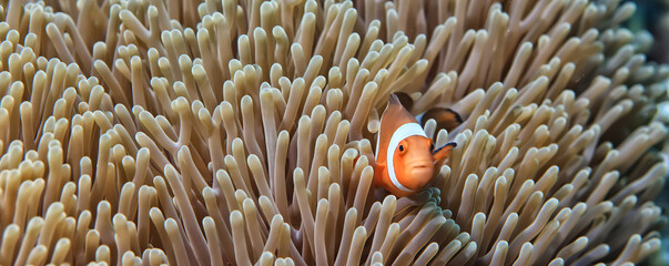 clown fish on an anemone underwater reef in the tropical ocean © kichigin19