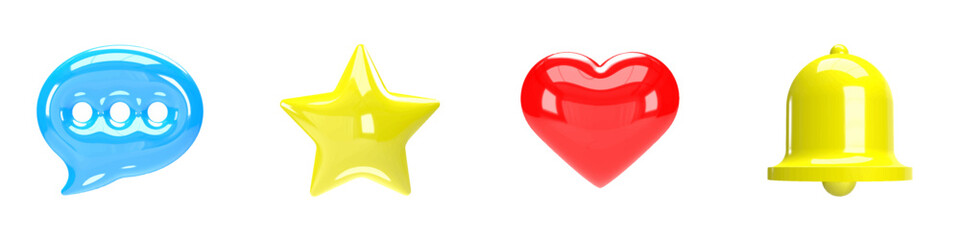 Set of icons realistic 3d render message bubble,star,heart,bell vector eps 10