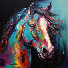 colorful painting of horse, generat ai