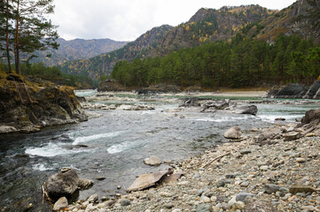 View of river Katun and Altay mountains