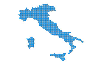 Fototapeta na wymiar An abstract representation of Italy, vector Italy map made using a mosaic of blue dots with shadows. Illlustration suitable for digital editing and large size prints. 