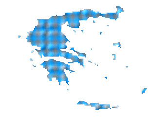 An abstract representation of Greece, vector Greece map made using a mosaic of blue dots with shadows. Illlustration suitable for digital editing and large size prints. 